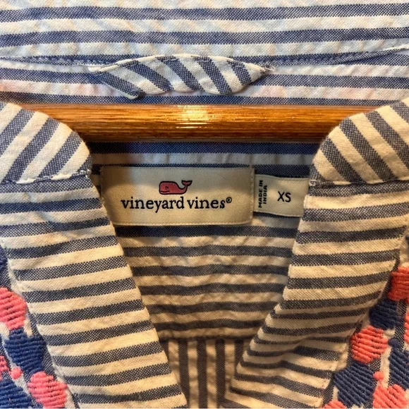 Vineyard Vines Embroidered Seersucker Striped Tunic Women’s Size XS - Picture 4 of 10
